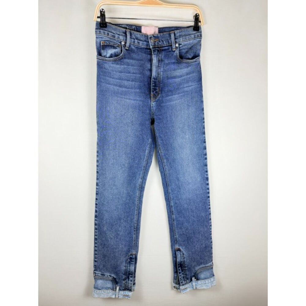 REVICE High Rise Straight Leg Jeans 28 Blue Ankle Zip Detail